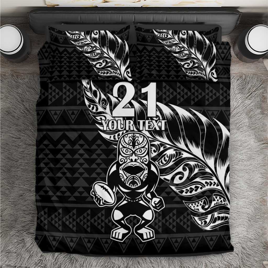 New Zealand Rugby Warrior Custom Bedding Set Black Fern Taniko Motif