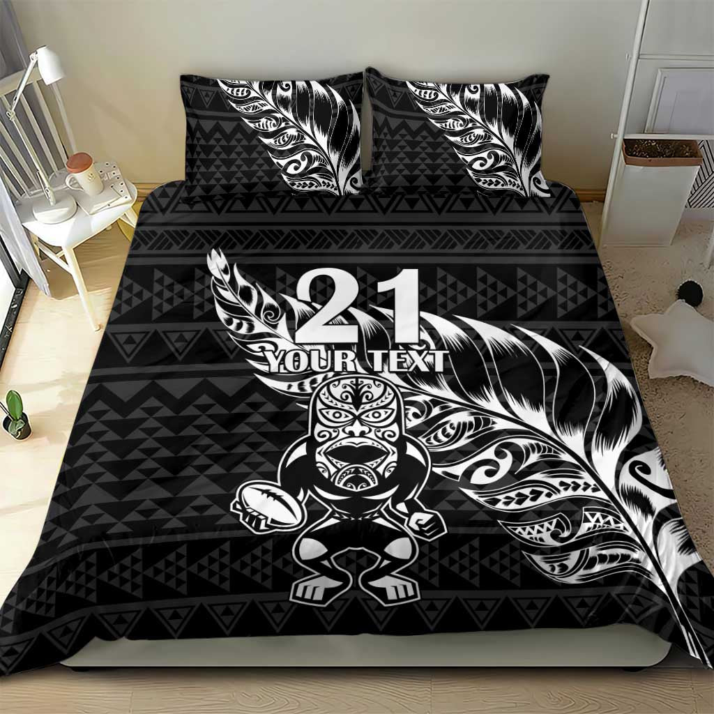 New Zealand Rugby Warrior Custom Bedding Set Black Fern Taniko Motif