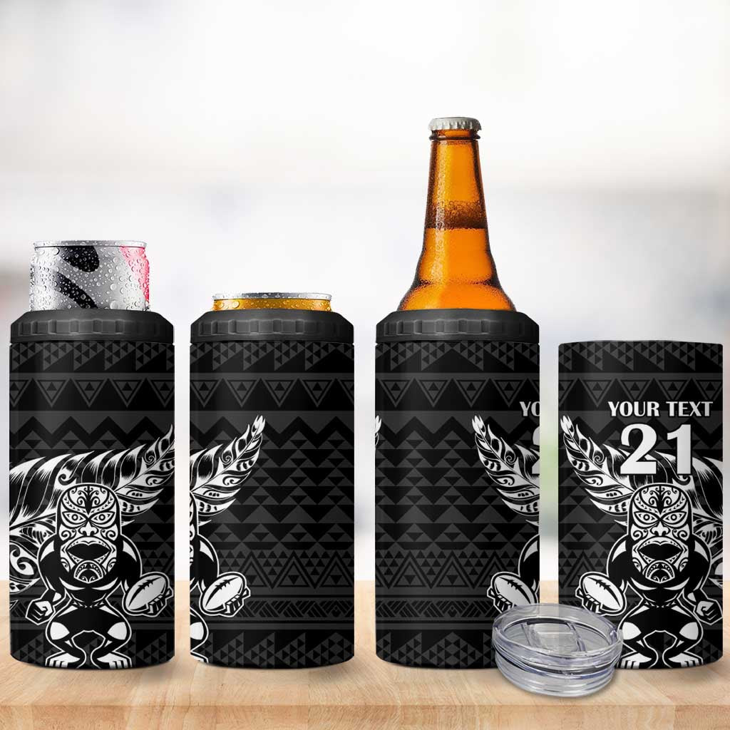 New Zealand Rugby Warrior Custom 4 in 1 Can Cooler Tumbler Black Fern Taniko Motif