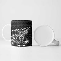 New Zealand Rugby Warrior Custom Ceramic Mug Black Fern Taniko Motif - Polynesian Pride