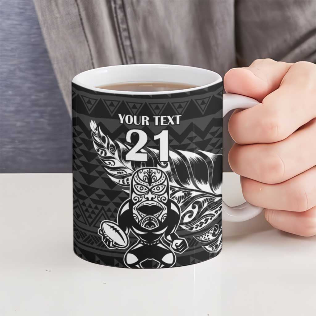 New Zealand Rugby Warrior Custom Ceramic Mug Black Fern Taniko Motif - Polynesian Pride