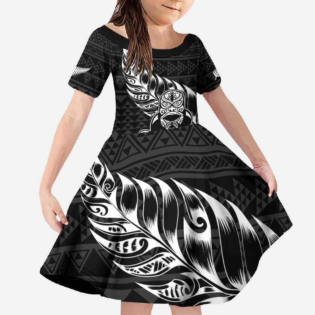 New Zealand Rugby Warrior Custom Family Matching Off Shoulder Maxi Dress and Hawaiian Shirt Black Fern Taniko Motif