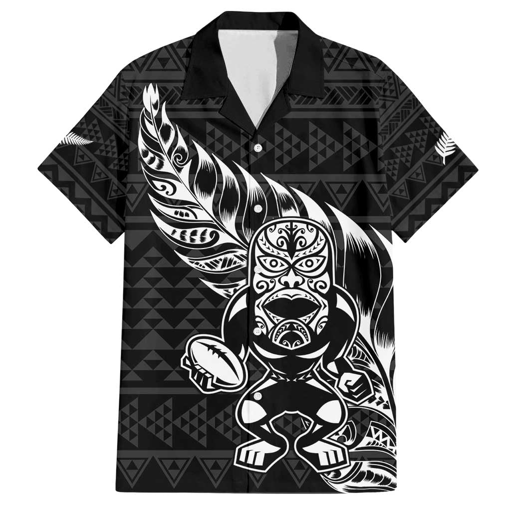 New Zealand Rugby Warrior Custom Family Matching Puletasi and Hawaiian Shirt Black Fern Taniko Motif