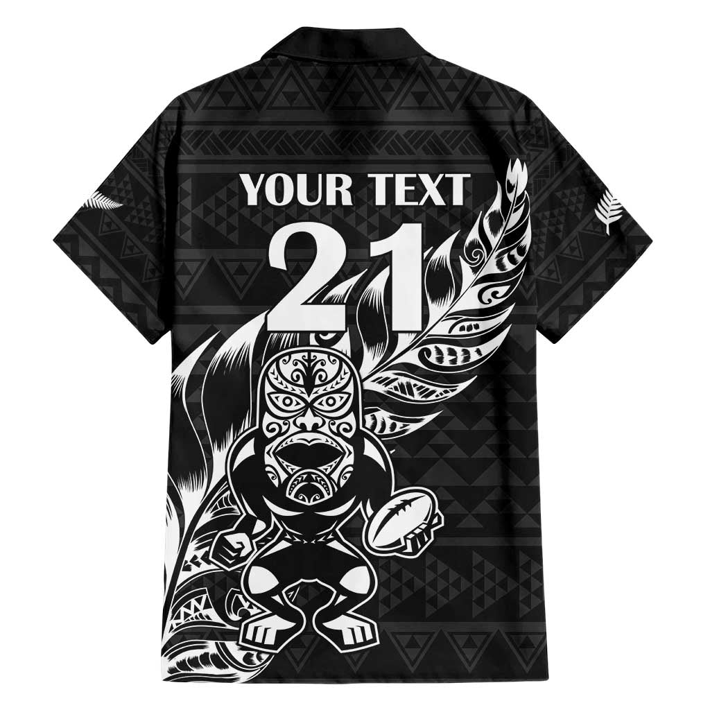 New Zealand Rugby Warrior Custom Family Matching Short Sleeve Bodycon Dress and Hawaiian Shirt Black Fern Taniko Motif