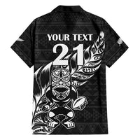 New Zealand Rugby Warrior Custom Family Matching Short Sleeve Bodycon Dress and Hawaiian Shirt Black Fern Taniko Motif