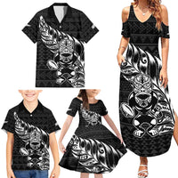 New Zealand Rugby Warrior Custom Family Matching Summer Maxi Dress and Hawaiian Shirt Black Fern Taniko Motif