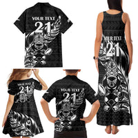 New Zealand Rugby Warrior Custom Family Matching Tank Maxi Dress and Hawaiian Shirt Black Fern Taniko Motif