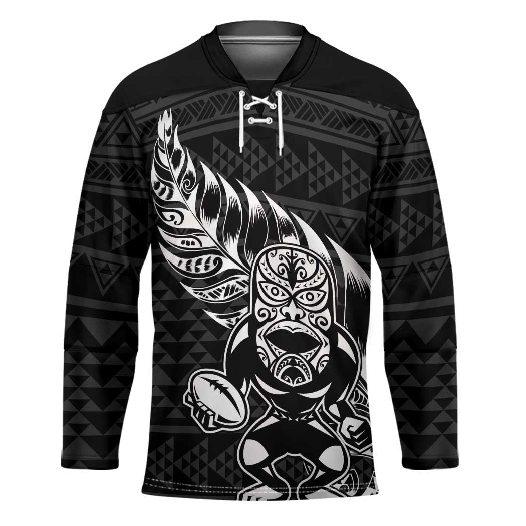 New Zealand Rugby Warrior Custom Hockey Jersey Black Fern Taniko Motif - Polynesian Pride