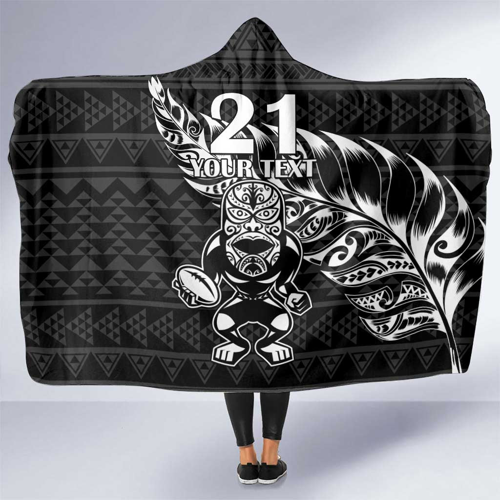 New Zealand Rugby Warrior Custom Hooded Blanket Black Fern Taniko Motif