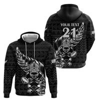 New Zealand Rugby Warrior Custom Hoodie Black Fern Taniko Motif