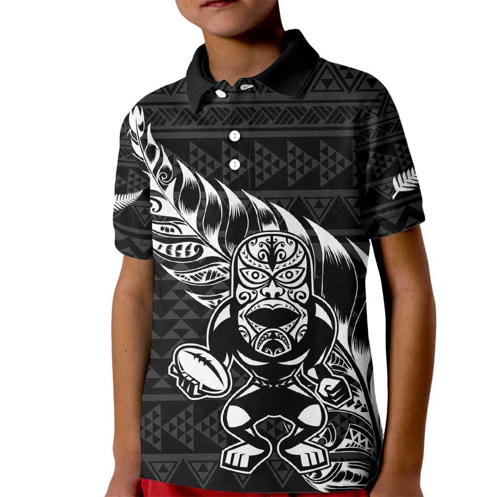 New Zealand Rugby Warrior Custom Kid Polo Shirt Black Fern Taniko Motif
