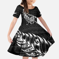New Zealand Rugby Warrior Custom Kid Short Sleeve Dress Black Fern Taniko Motif