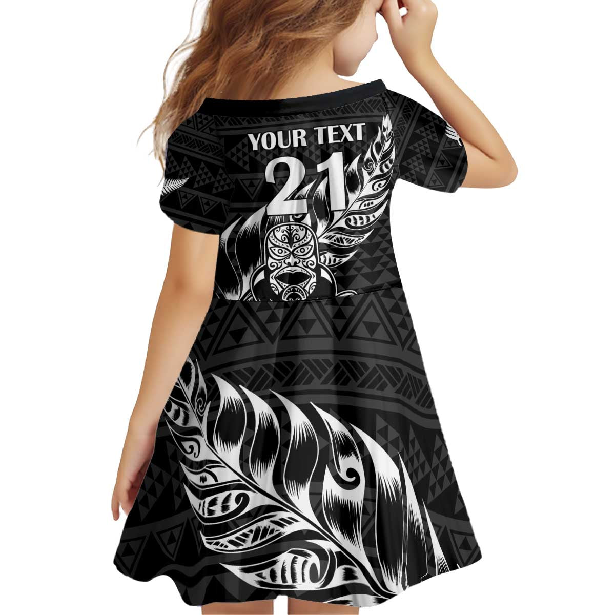 New Zealand Rugby Warrior Custom Kid Short Sleeve Dress Black Fern Taniko Motif