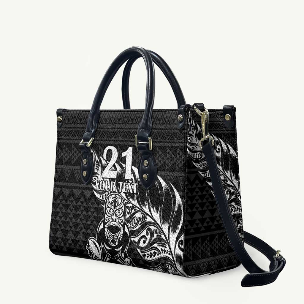 New Zealand Rugby Warrior Custom Leather Bag Black Fern Taniko Motif - Polynesian Pride
