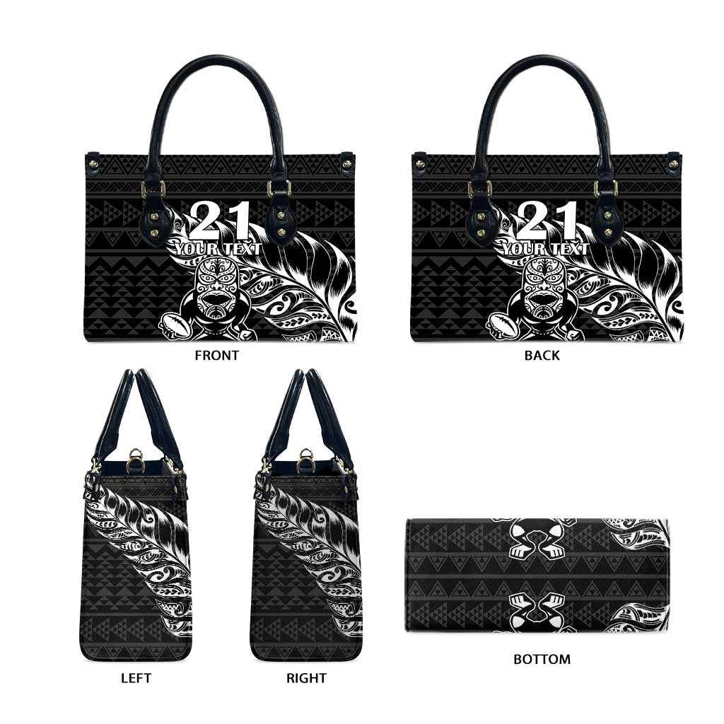 New Zealand Rugby Warrior Custom Leather Bag Black Fern Taniko Motif - Polynesian Pride