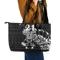New Zealand Rugby Warrior Custom Leather Tote Bag Black Fern Taniko Motif
