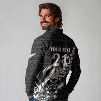 New Zealand Rugby Warrior Custom Long Sleeve Polo Shirt Black Fern Taniko Motif