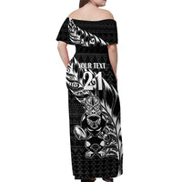 New Zealand Rugby Warrior Custom Off Shoulder Maxi Dress Black Fern Taniko Motif