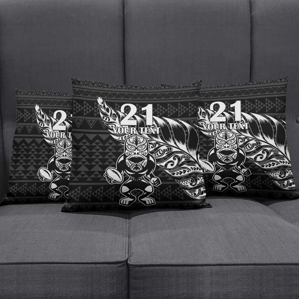 New Zealand Rugby Warrior Custom Pillow Cover Black Fern Taniko Motif - Polynesian Pride