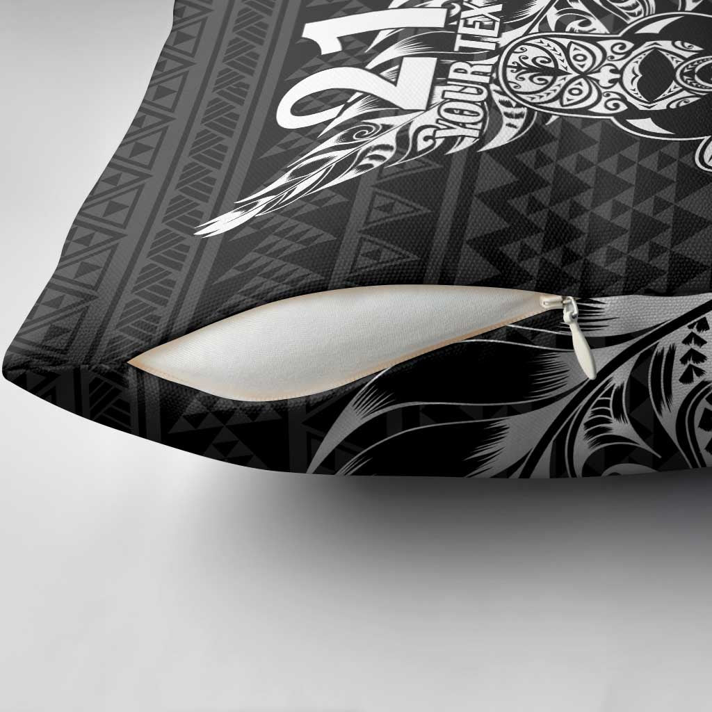 New Zealand Rugby Warrior Custom Pillow Cover Black Fern Taniko Motif - Polynesian Pride