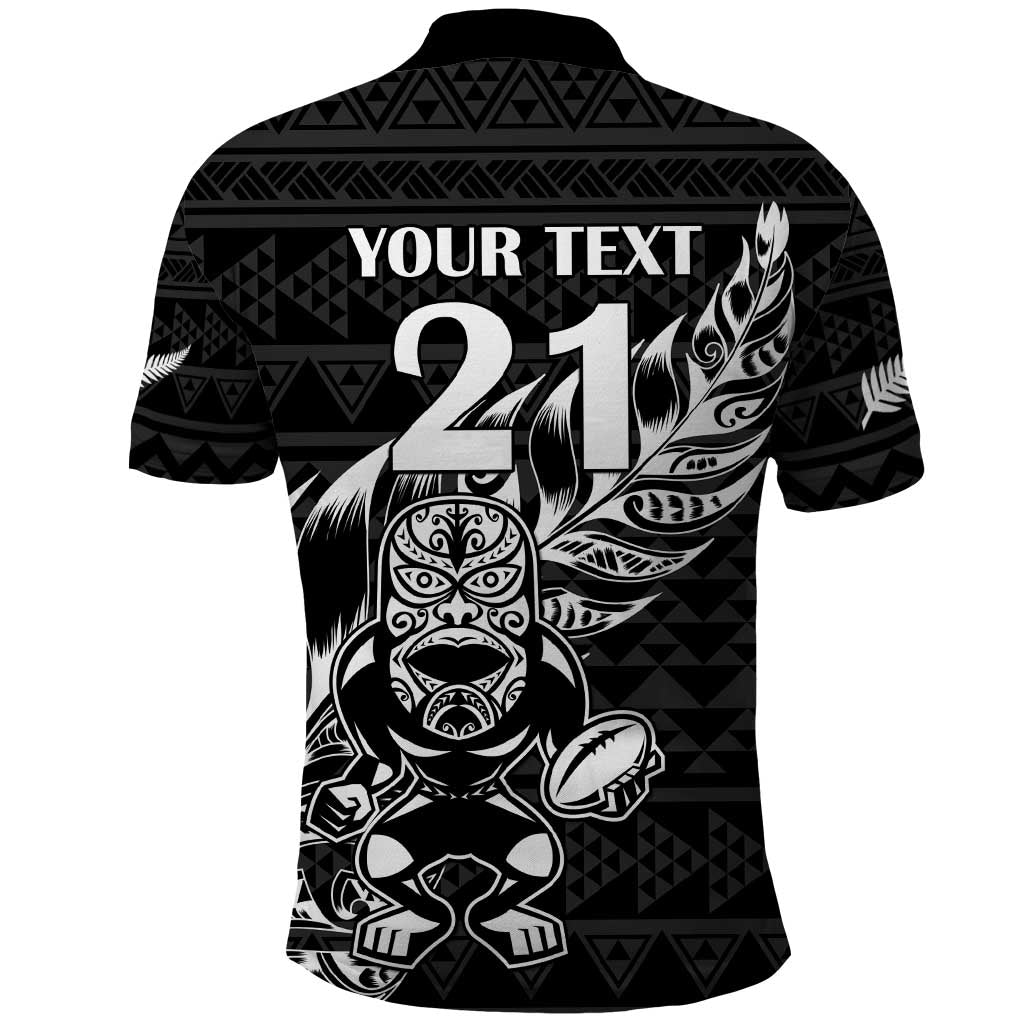 New Zealand Rugby Warrior Custom Polo Shirt Black Fern Taniko Motif