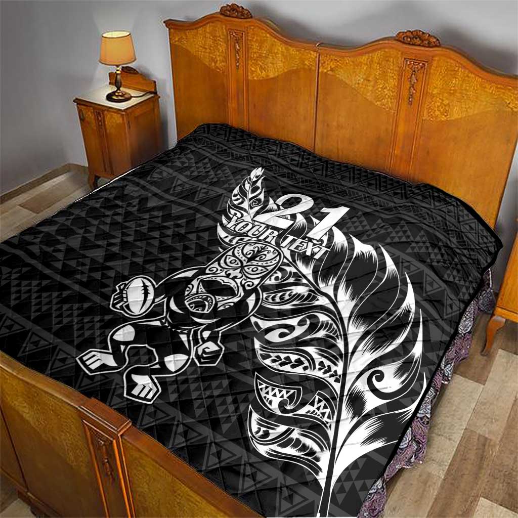 New Zealand Rugby Warrior Custom Quilt Black Fern Taniko Motif