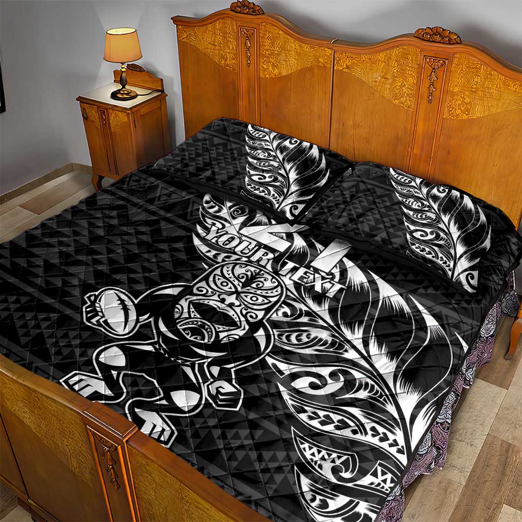 New Zealand Rugby Warrior Custom Quilt Bed Set Black Fern Taniko Motif