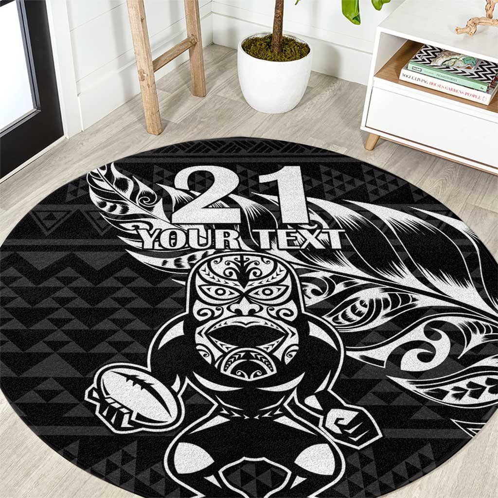 New Zealand Rugby Warrior Custom Round Carpet Black Fern Taniko Motif