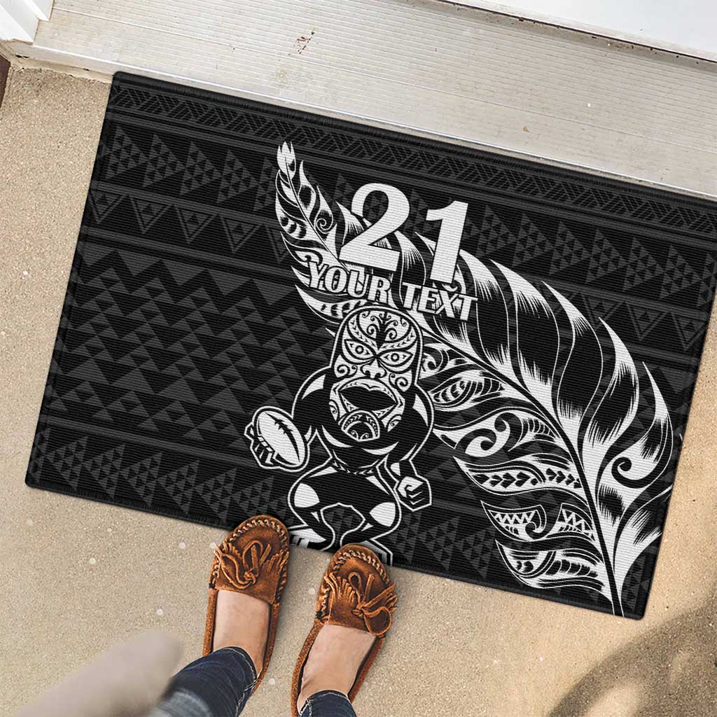 New Zealand Rugby Warrior Custom Rubber Doormat Black Fern Taniko Motif