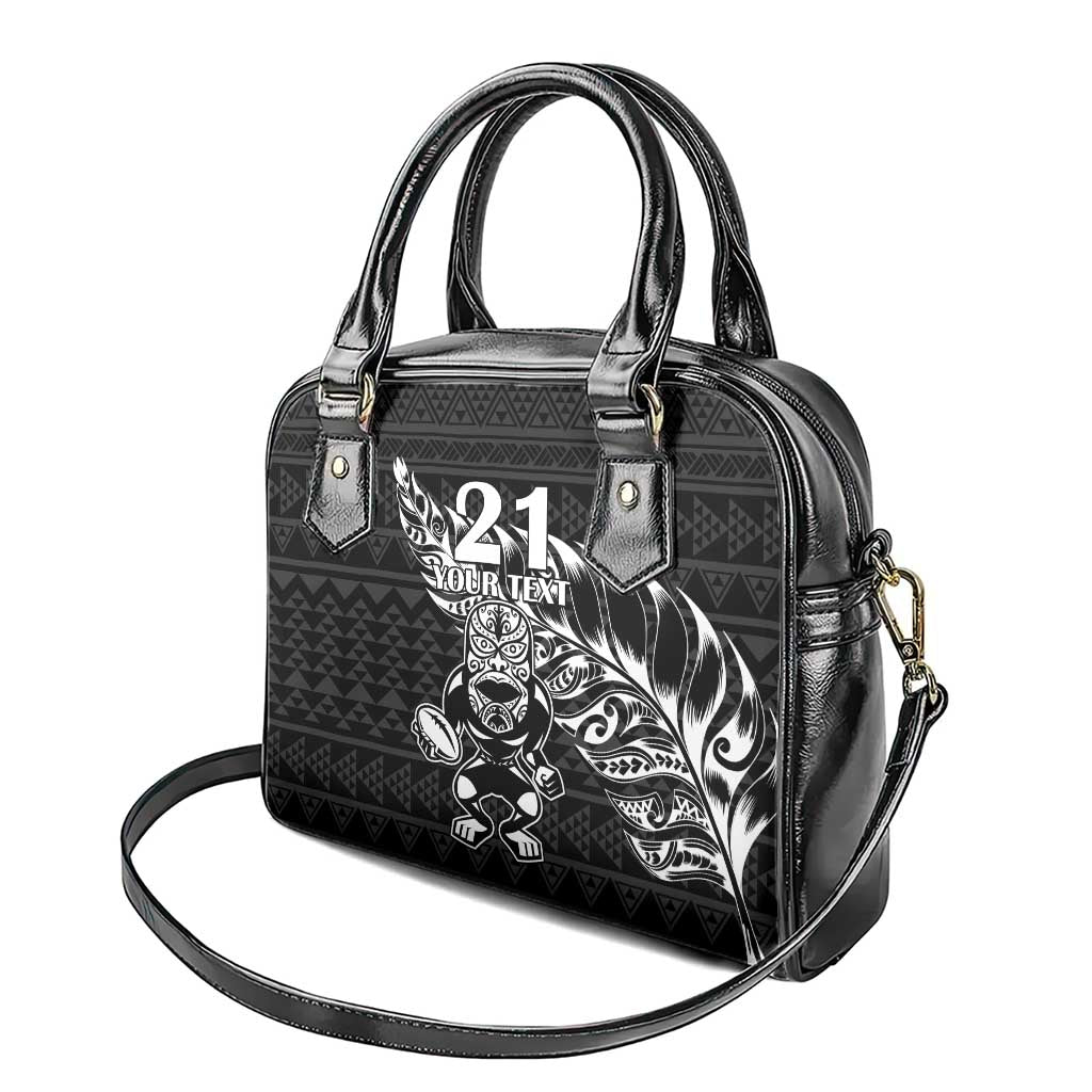 New Zealand Rugby Warrior Custom Shoulder Handbag Black Fern Taniko Motif