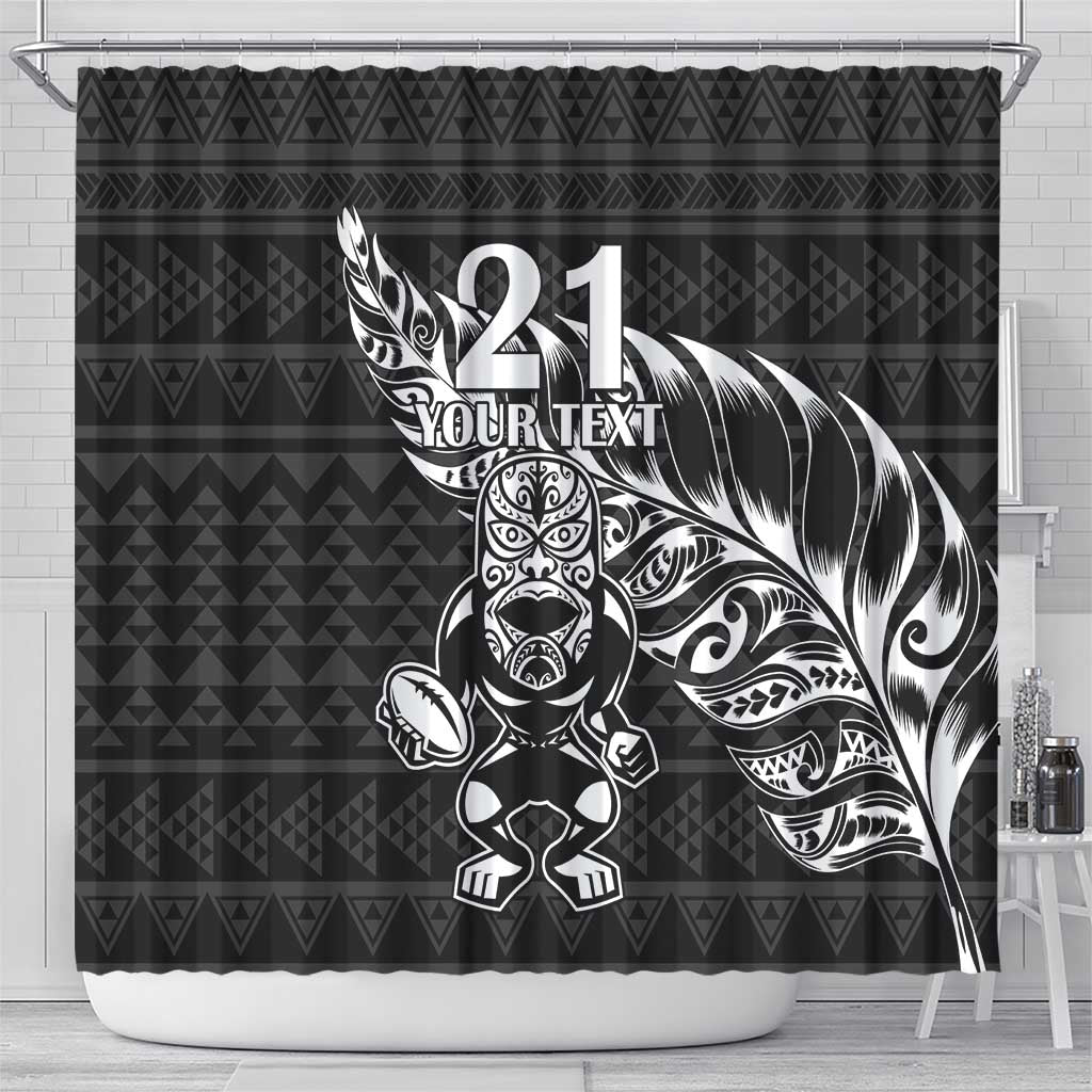New Zealand Rugby Warrior Custom Shower Curtain Black Fern Taniko Motif