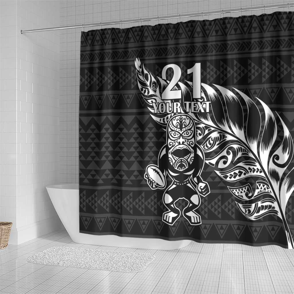 New Zealand Rugby Warrior Custom Shower Curtain Black Fern Taniko Motif