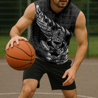 New Zealand Rugby Warrior Custom Sleeveless Hoodie Black Fern Taniko Motif - Polynesian Pride