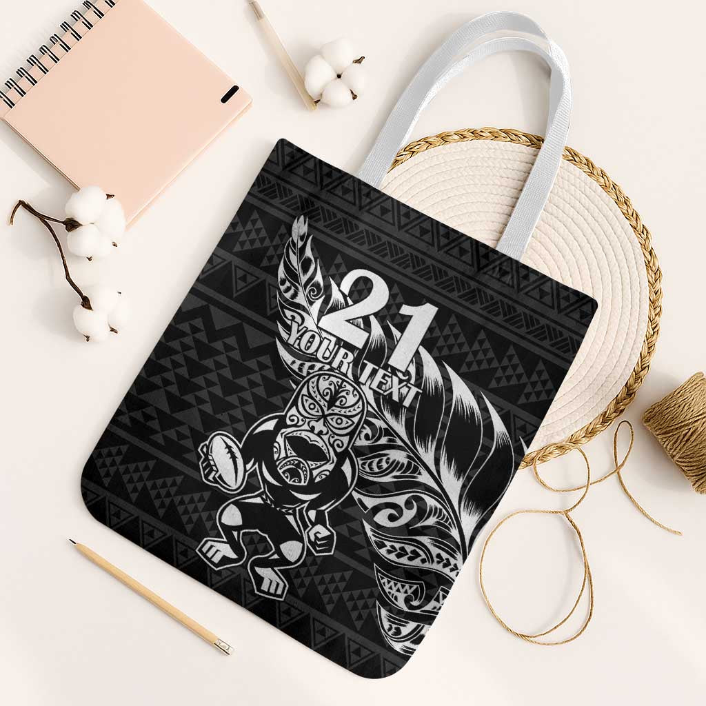 New Zealand Rugby Warrior Custom Tote Bag Black Fern Taniko Motif - Polynesian Pride