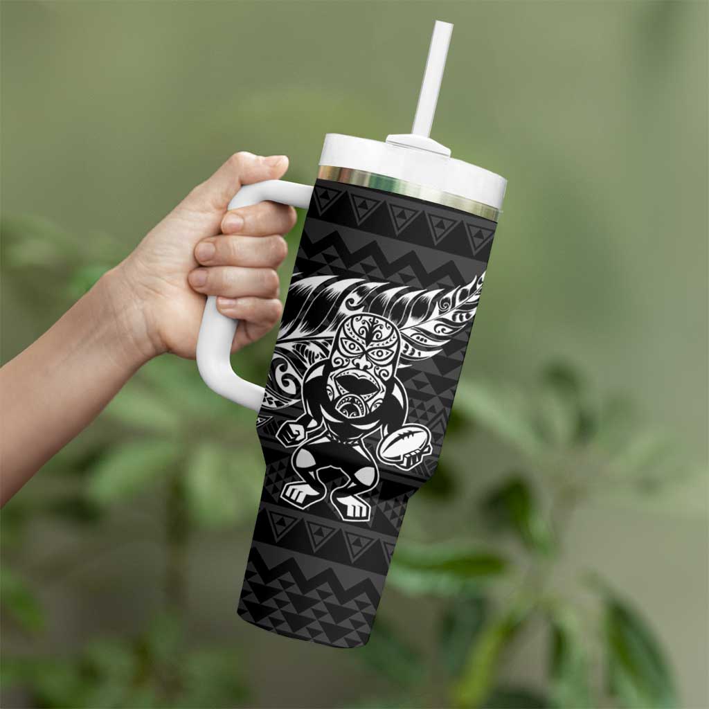 New Zealand Rugby Warrior Custom Tumbler With Handle Black Fern Taniko Motif