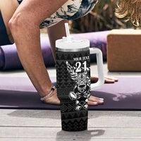 New Zealand Rugby Warrior Custom Tumbler With Handle Black Fern Taniko Motif