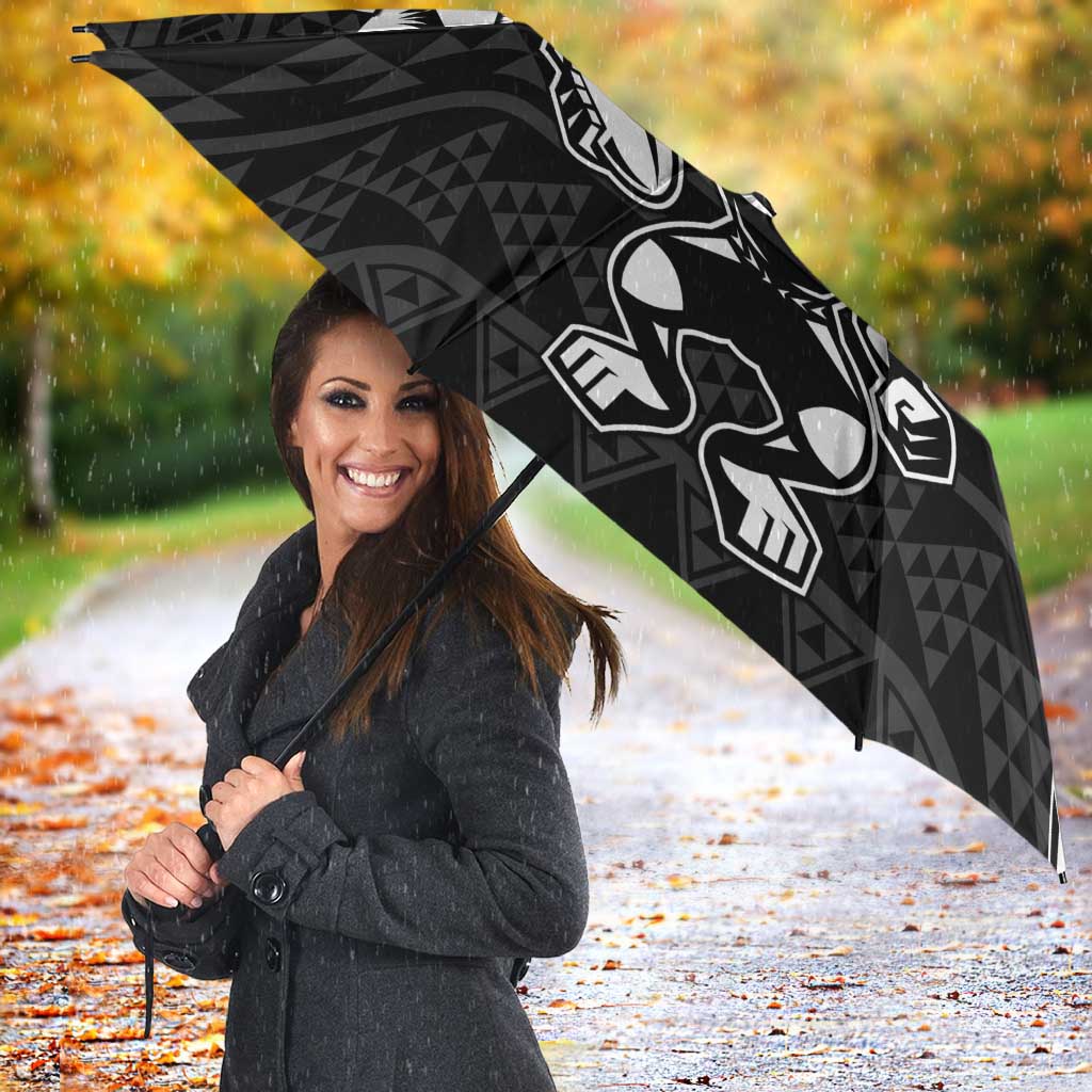 New Zealand Rugby Warrior Custom Umbrella Black Fern Taniko Motif - Polynesian Pride