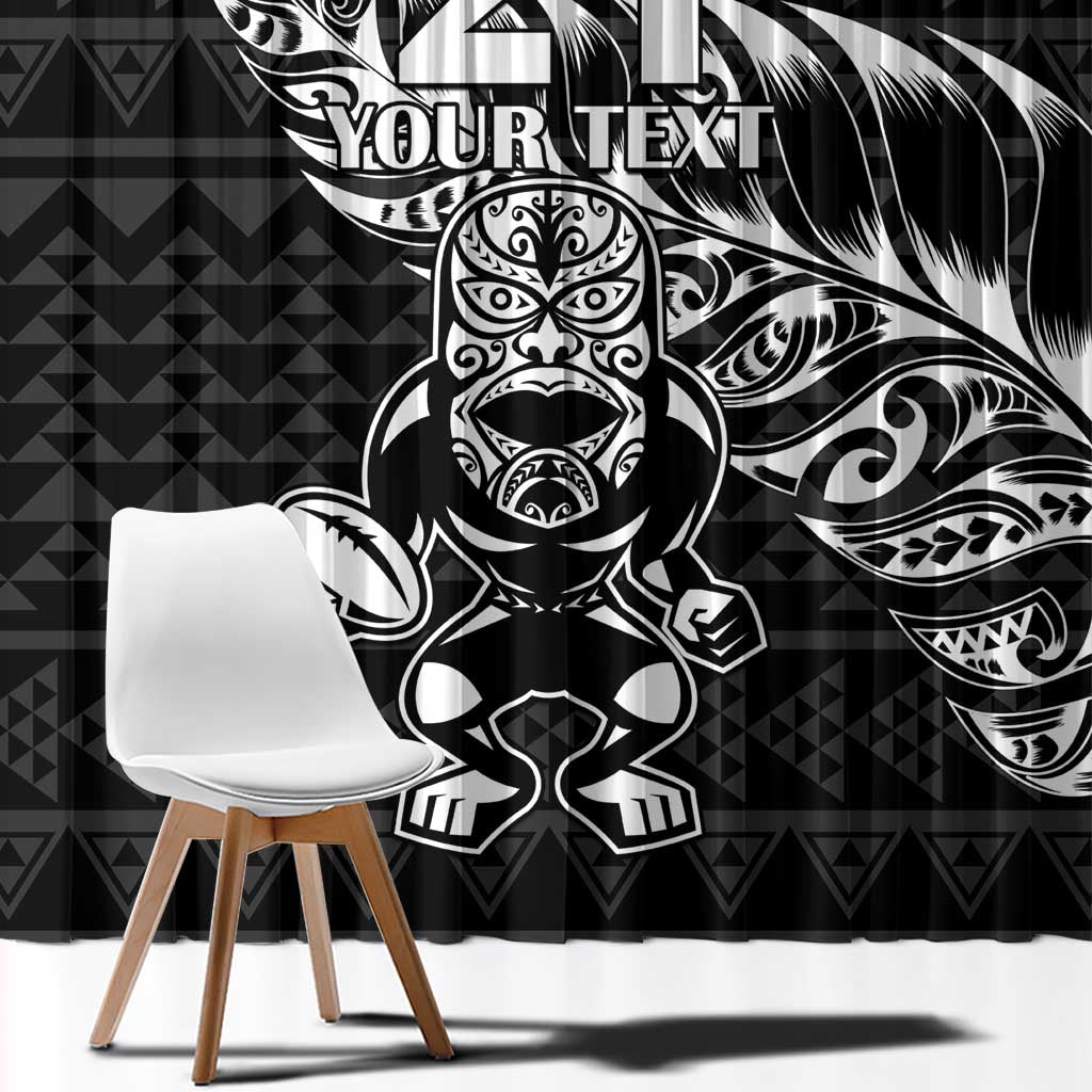 New Zealand Rugby Warrior Custom Window Curtain Black Fern Taniko Motif