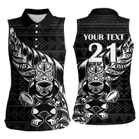 New Zealand Rugby Warrior Custom Women Sleeveless Polo Shirt Black Fern Taniko Motif