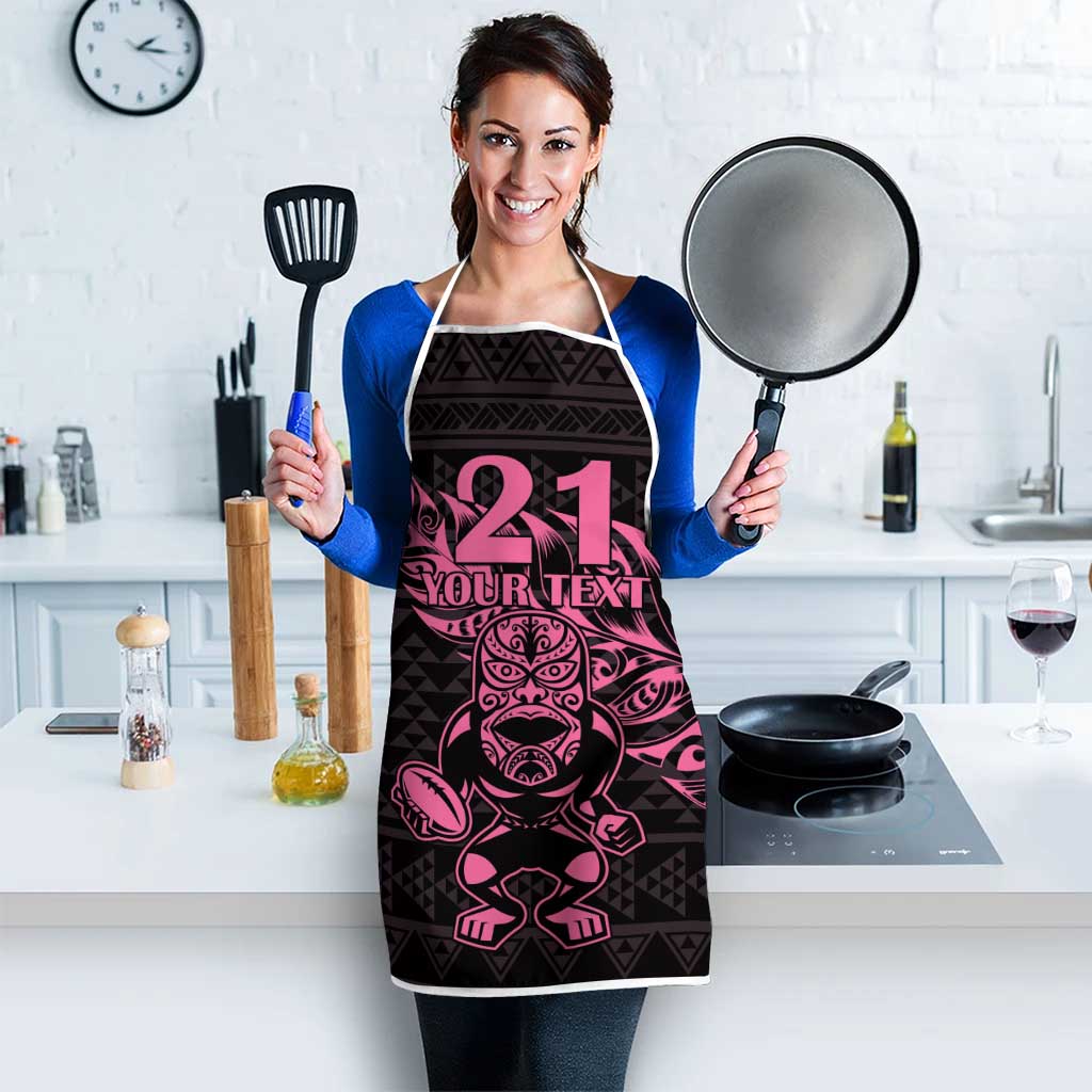 New Zealand Rugby Warrior Custom Apron Pink Fern Taniko Motif LT9 - Polynesian Pride