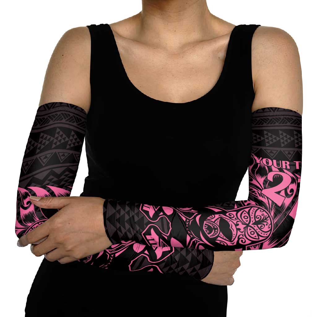 New Zealand Rugby Warrior Custom Arm Sleeves Pink Fern Taniko Motif - Polynesian Pride
