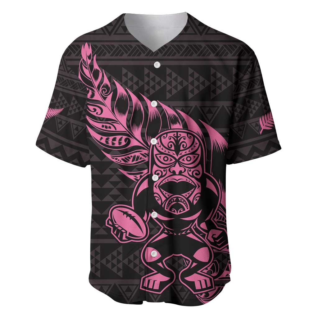 New Zealand Rugby Warrior Custom Baseball Jersey Pink Fern Taniko Motif