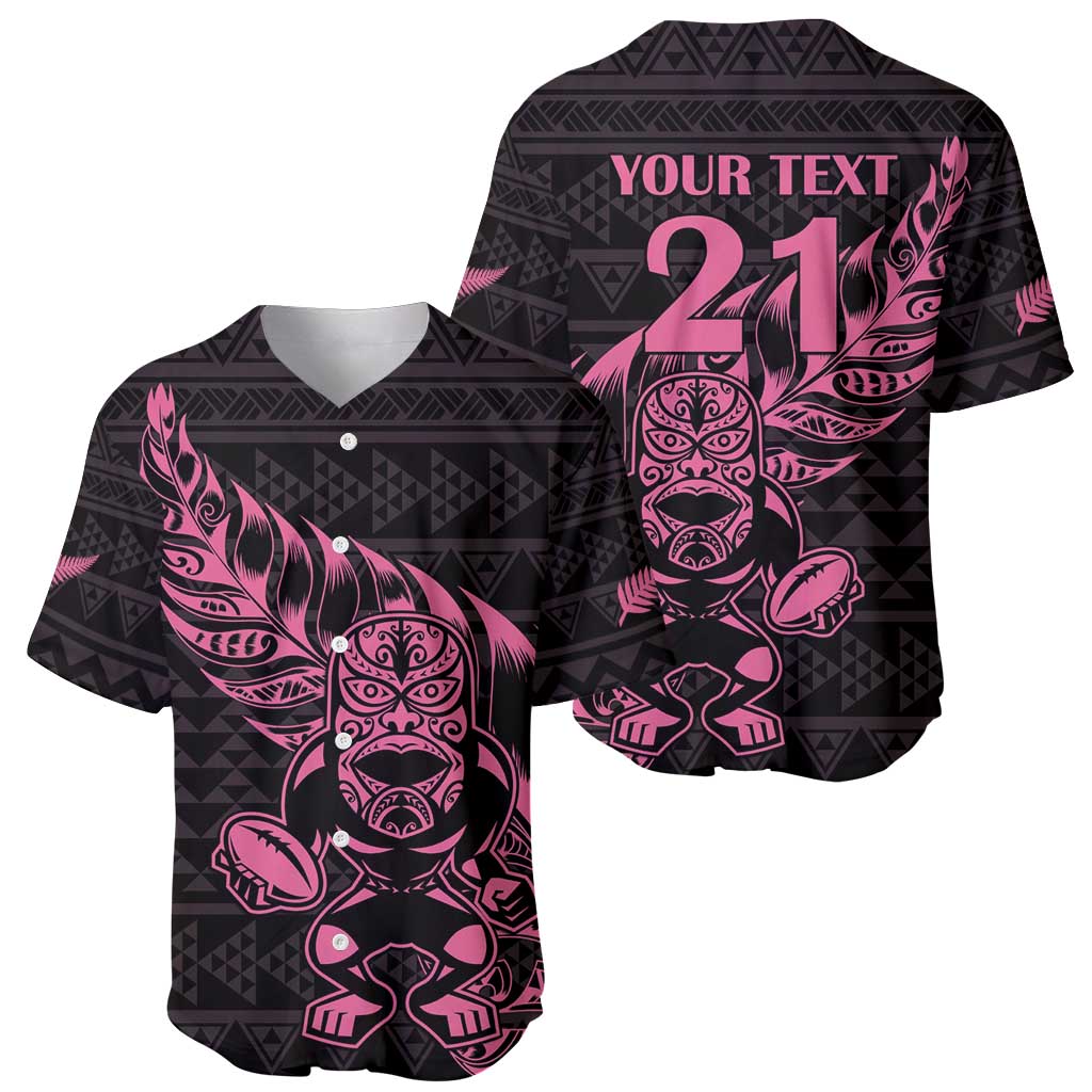 New Zealand Rugby Warrior Custom Baseball Jersey Pink Fern Taniko Motif