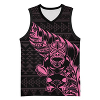 New Zealand Rugby Warrior Custom Basketball Jersey Pink Fern Taniko Motif - Polynesian Pride