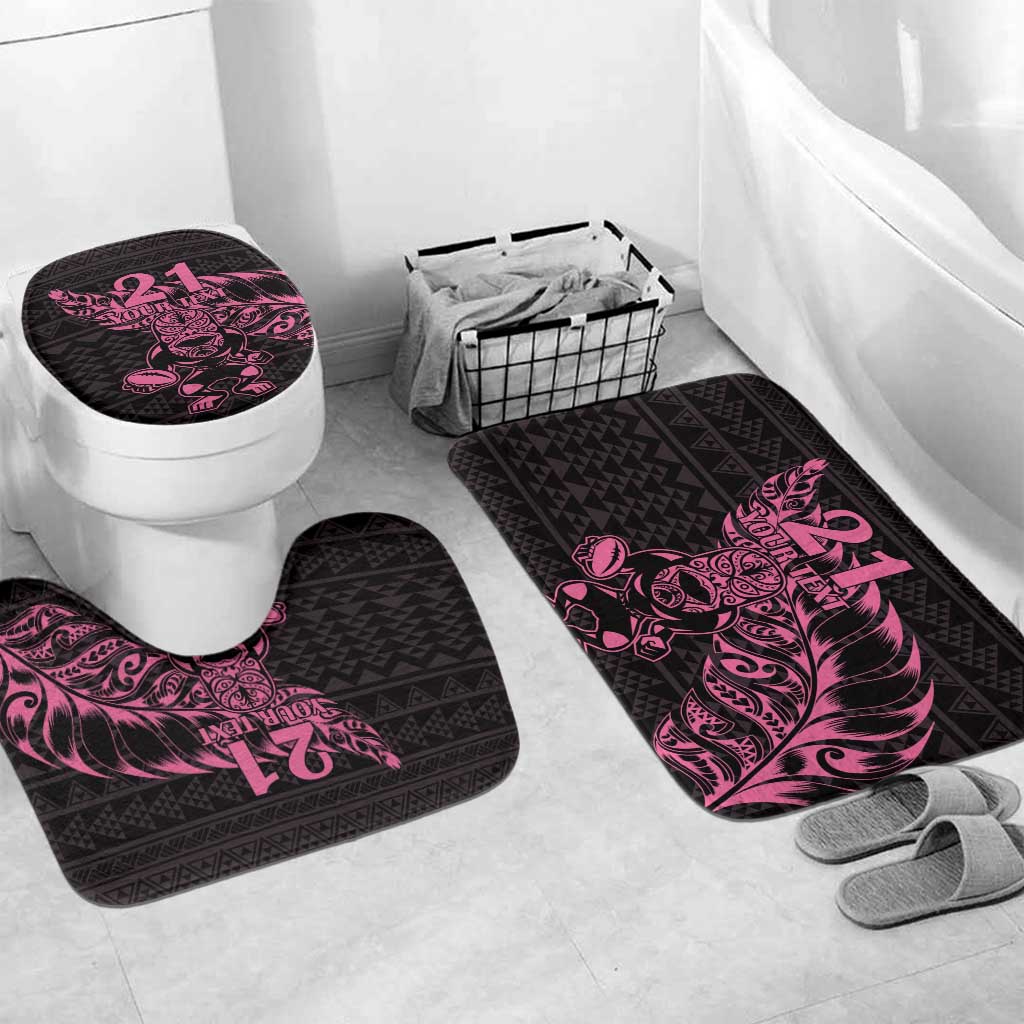 New Zealand Rugby Warrior Custom Bathroom Set Pink Fern Taniko Motif - Polynesian Pride