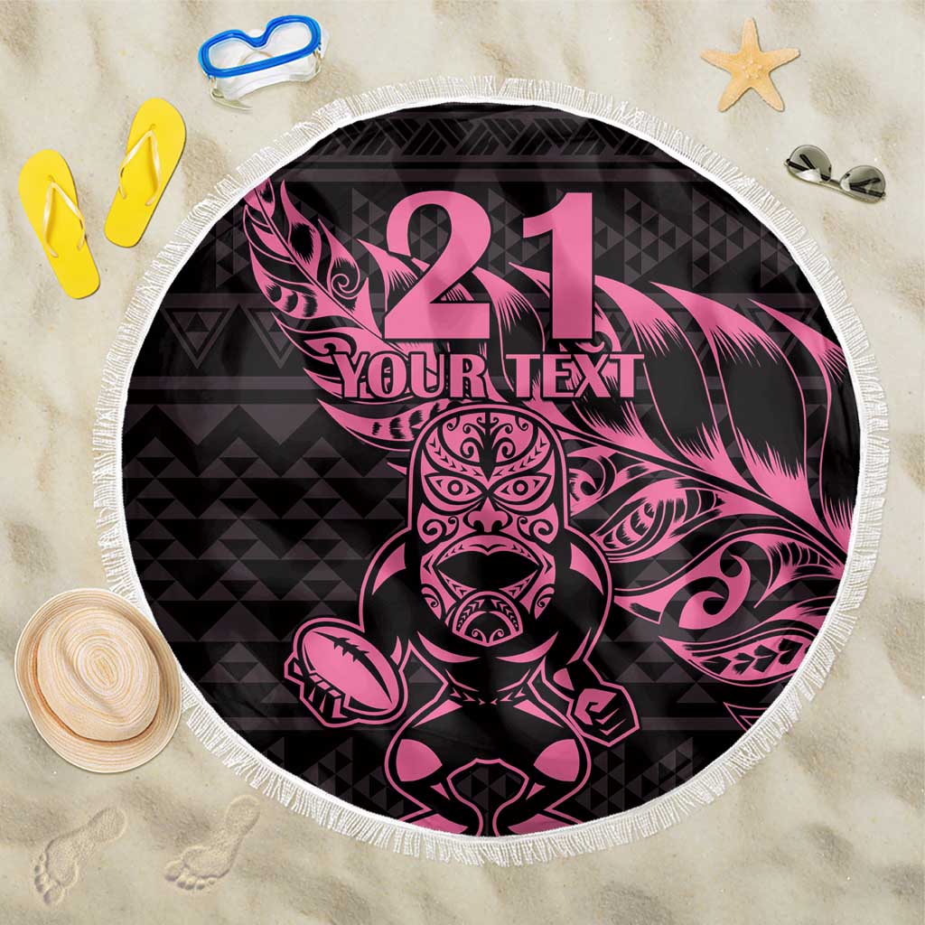 New Zealand Rugby Warrior Custom Beach Blanket Pink Fern Taniko Motif