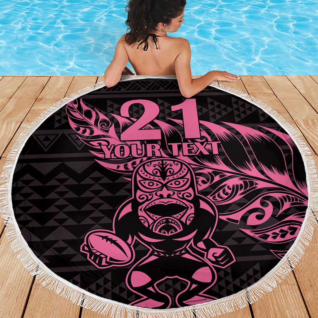 New Zealand Rugby Warrior Custom Beach Blanket Pink Fern Taniko Motif