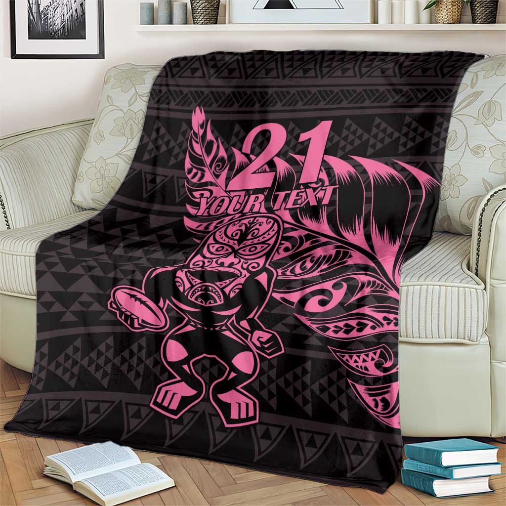 New Zealand Rugby Warrior Custom Blanket Pink Fern Taniko Motif