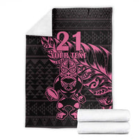 New Zealand Rugby Warrior Custom Blanket Pink Fern Taniko Motif