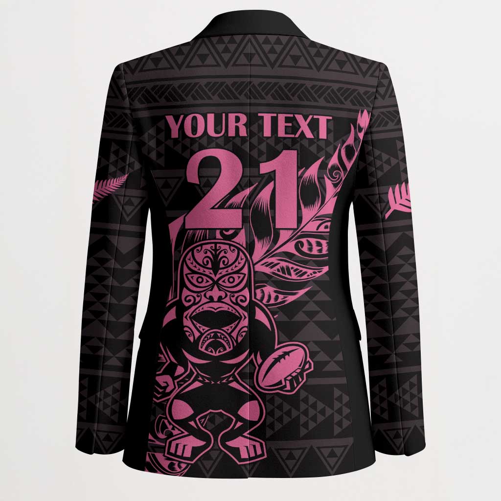 New Zealand Rugby Warrior Custom Blazer Pink Fern Taniko Motif - Polynesian Pride